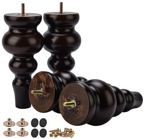 Btowin VCF 22cm Holz Möbelfüße, 4er Set Massivholz Groß Spindel Tischbeine Möbelbeine mit vorgebohrten M8 Bolzen & Montageplatten für Schrank Sofa Ottomane TV-Ständer Stühle