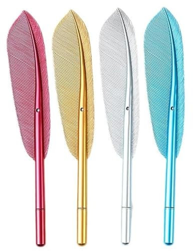 Zeayebsr 4 Stück Feder Gel Tintenroller Schöne Feder Persönliches Briefpapier Kreatives Büro Gel Tintenstift Mädchen Damen Büro Schulbedarf 0,38 mm Schwarzer Stift (4 Farben)