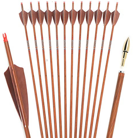ACCMOS Bogenschießen Spin 700 Jagdpfeil ID 6,2 mm Holzähnlich Carbon Pfeile Braune Feder für Recurve Bogen Compound Bögen Schießen 12 Stück (Spine 700, 26inch)