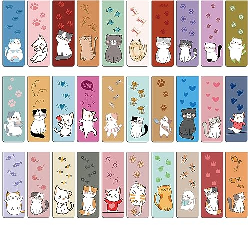 MWOOT 30 Stück Niedliche Katzen Magnetische Lesezeichen, Cats Magnetic Bookmarks, Kitty Magnet Lesezeichen, Magnet Buchklammern für Bücherliebhaber, Studenten, Lesebedarf (30 Stile, 2x6CM)