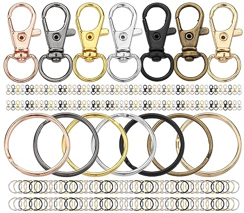 Schlüsselringe 25mm 200Stk Karabiner Schlüsselanhänger Basteln Set (100 Schlüsselring Klein+ 100 Karabinerhaken mit Drehgelenk) Schlüsselanhänger Selber Machen für DIY Schmuck Handwerk (7 Farbe)