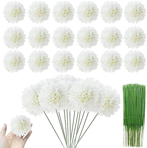 HinyoCo 30 Kunstblumen Seide Chrysantheme Ball, Hortensie Blumen Künstliche Blumen mit ,Stielen Deko Geburtstagsdeko,Hochzeitsdeko ,Blumenschmuck,Party Deko (Weiß)