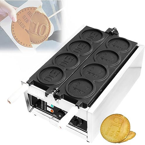 QUTBAG Máquina Comercial para Hacer gofres con Monedas de Oro, 3000 W, eléctrica, 4 Rejillas, Forma de Moneda, gofrera con Control de Tiempo y Temperatura, máquina para Hornear Pasteles para Fiestas