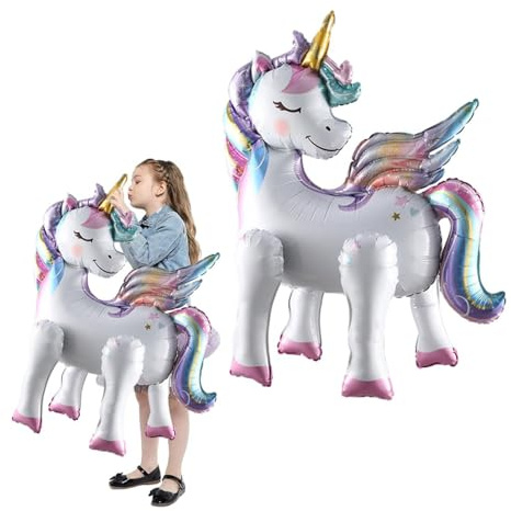 VIKY 2 St. Einhornballon, 3D-Folienallon, Stehendes Einhorn, Dekoration für Kindergeburtstag, Tiere Mit Beinen