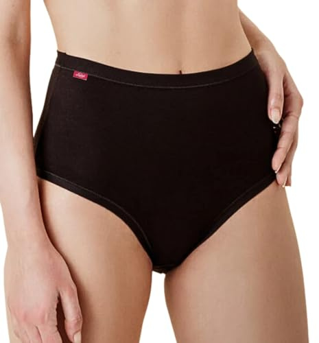 Intimitaly Liabel - (Pacco da 6) Mutande da Donna in Cotone Vita Alta - Slip Donna Cotone Colori Nero o Bianche - Culotte da Donna - D55 (4, Nero)