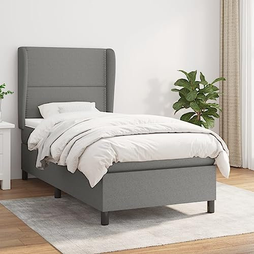 Gecheer Boxspringbett mit Matratze Bettgestell Bettrahmen Designerbett Gästebett Jugendbett Dunkelgrau 100x200 cm Stoff-Q156