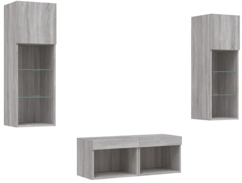 vidaXL Meubles TV Muraux avec Lumières LED 4 pcs, Armoires de Télévision Suspendues, Meubles Télé Flottants, Moderne, Sonoma Gris Bois d'Ingénierie