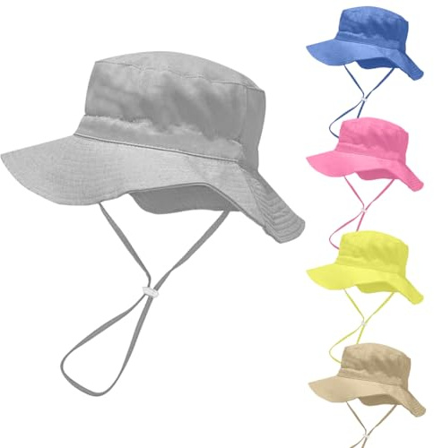 Rayson Solhatt baby fiskarhatt med justerbart hakband vikbar solskydd strandkeps för pojkar flickor hatt Bob, Färg: grå, M