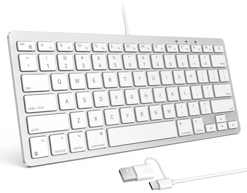 OMOTON Clavier filaire pour Mac avec double interface, angle de frappe confortable et connexion stable, compatible avec MacBook, iMac, Mac Mini, PC Blanc
