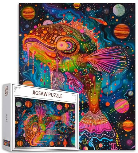 1000 Piece Jigsaw Puzzles for Adults Graffitic Fish Painting Jigsaw Puzzle Planets World 1000 Pieces Puzzles Game Bubbles Abstract Undersea DIY Craft Puzzle Art Room Wall Decor Boho Gift(Colorful)