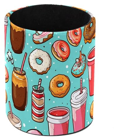 Donut Drink Cartoon Cute Desk Pen Holder, Large Capacity Desk Organizers, Pencil Holder Case Cup for Desk Office Pen Case for School, Kids