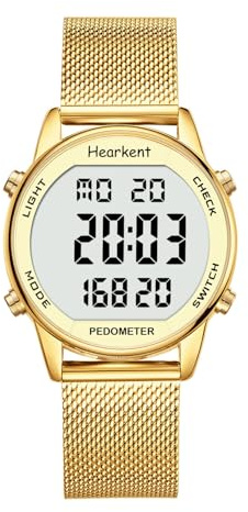 Hearkent Schrittzähler-Uhr für Damen, Schritt-Tracker mit Kalorienzähler, Nicht-Bluetooth-Schrittzähler-Uhr, 30M wasserdicht, LCD-Display mit großer Zahlenanzeige, Armbanduhr für Gehen und tägliche