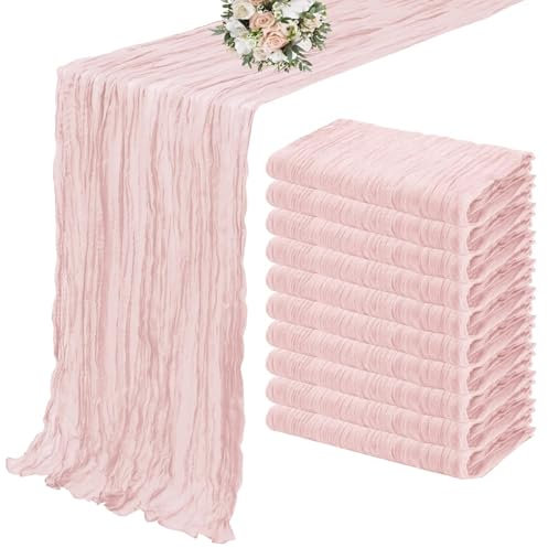 OZLCUA Runner da tavola in Garza 10PCS Semi-Sheer Dusty Blue Table Runner Gauze Cheesecloth Table Setting Dining Wedding Party Christmas Arches Cake Decor Lavabile Tablerunner(Dusty Pink,90x180cm)
