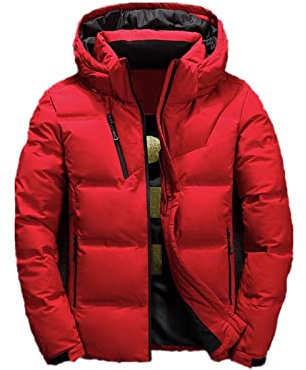 NGYYIO Pufferjacka Herr Men Down Jacket Hoody Winter Warm Coat White Duck Thick Puffer Windbreaker Parka Jackets Overcoat Man(Red,XXXL)