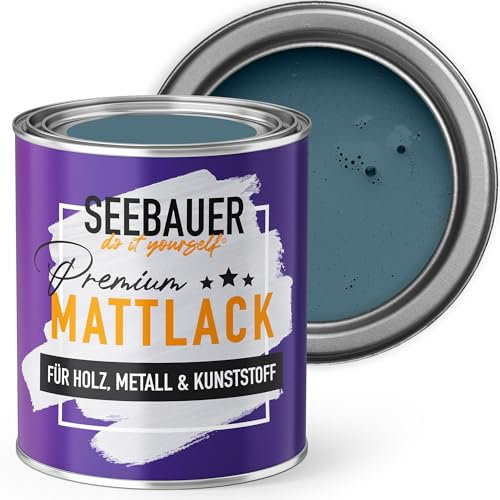 SEEBAUER diy Mattlack Dunkelblau 375ml für Innen & Außen (No. 800 Baltic Sea) Möbelfarbe ohne Schleifen - Hybrid-Lack für Holz, Metall, Kunststoff - Holzlack, Möbellack hohe Deckkraft