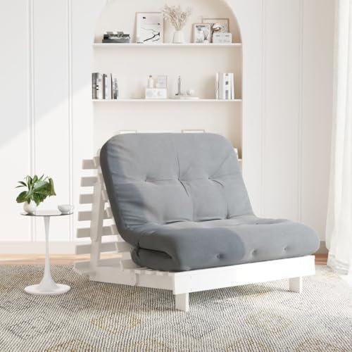 LAPOOH Futon Schlafsofa mit Matratze Weiß 100x206x11 cm Kiefernholz, Loungesofa, Sofas & Couches, Relaxsofa, Couch für Wohnzimmer - 846767