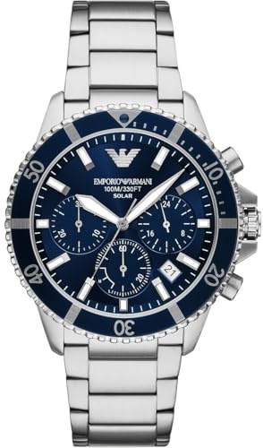 Emporio Armani Orologio Analogico al Quarzo Uomo con Cinturino in Acciaio Inossidabile AR11681, Blu e Argento, 43.5 mm