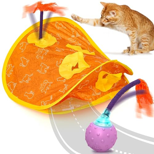 IOKHEIRA Katzenspielzeug, Elektrisches Katzenballspielzeug, Interaktives Katzenspielzeug, schnell rollender Ball in der Spielmatte, Automatisches bewegungsaktiviertes
