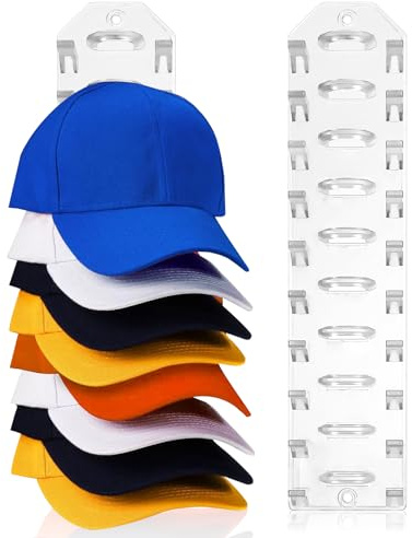 2 Pack Hat Organizer for Baseball Caps, Clear Hats Racks Hooks for Wall | Abs Plastic, Holds Up To 20 Caps, Self-Adhesive Or Screw Fix, For Doors, Wardrobes And Walls