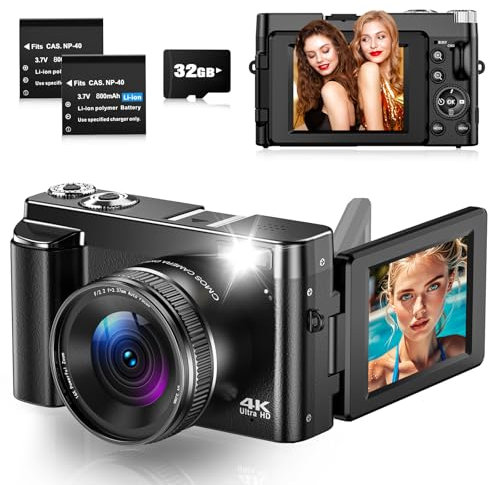 Digital Camera 4K 48MP Autofocus Vlogging Camera with 3 180°Flip Screen, 4K Compact Digital Camera With 32GB Card 16X Digital Zoom For Beginner, Teenagers