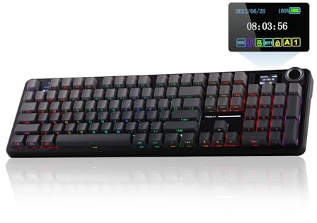 EPOMAKER X AULA F108 PRO Wireless Gaming Keyboard with Screen, 8000mAh Battery, Full-Size 104 Hot-Swappable Keys and Knob, RGB, for Mac/PC/Android, qwerty us layout (BlackGradient, Reaper Switch) | 8000mAh Battery, 104 Hot-Swappable and Programmable Keys and Knob, RGB Backlight, for Mac/PC/Android (Black Gradient)