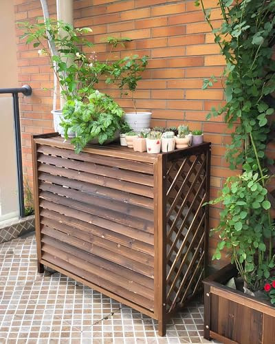 HRXQ Bois Massif Cache Climatiseur Extérieur, Support De Fleur Extérieur Imperméable Climatisation Cadre Décoratif Protège Efficacement Votre Climatiseur des Rayons du Soleil(XL-115x54x95cm)