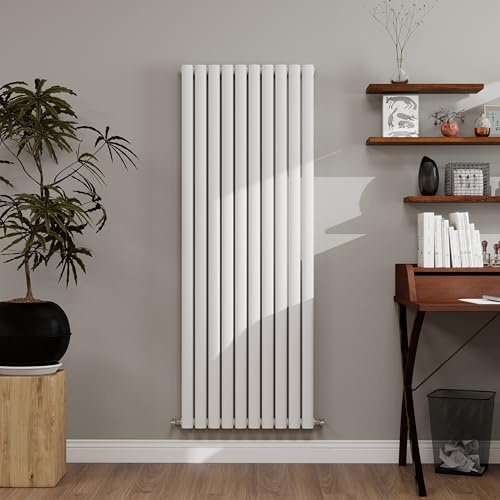 1600×590mm White Vertical Designer Radiator 3801 BTU - Single Panel Modern Central Heating System for Bathroom, Kitchen & Living Room, Energy Efficient Designer Heater