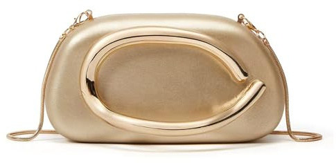 Qikstren Damen-Abendhandtaschen aus PU-Leder, goldfarbener Metallgriff, Clutch mit Kette, trendige Crossbody-Metall-Dekoration, Schultertasche, Box-Clutch für verschiedene Veranstaltungen