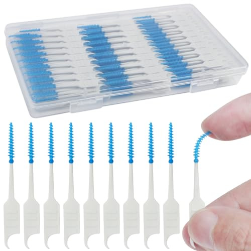 JCF 300 Stück Interdentalbürsten Silikon Zahnseide Sticks Dual-Use Zahnbürsten Zahnspaltbürsten Tragbare Zahnseide Picks für Zahnspangen Mundreinigung Blau