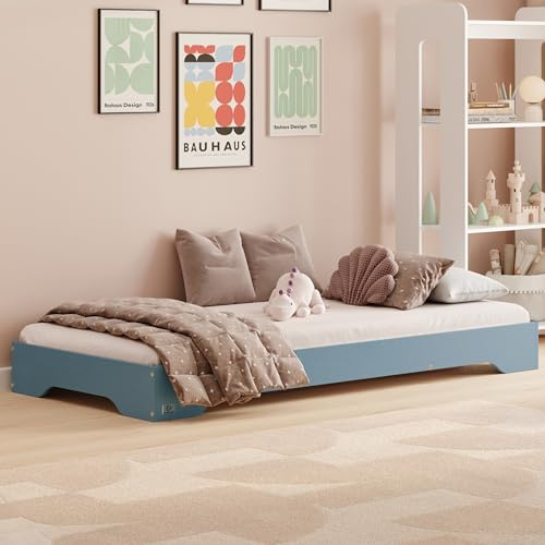 smartwood Cama Infantil 90x190 cm con Somier, Madera, Azul, TILA 7