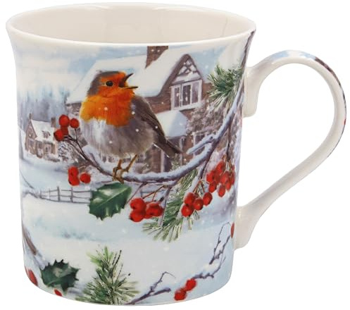 The Leonardo Collection Christmas Robins Mug for Hot Drinks | Reusable Fine China Coffee Cups for Kitchen & Home | Printed Tea Mugs for Every Occasion | Durable Cup for All Types of Beverages