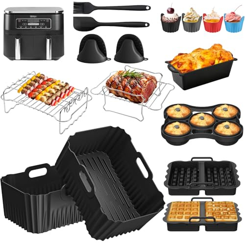 Accessoires Air Fryer Set pour Ninja Double Stack xl SL400EU 9.5L, 21 pcs Moule Silicone pour Ninja Foodi MAX Dual Zone AF400EU, Réutilisable Plat Airfryer avec moule gaufres/beignets, grilles etc