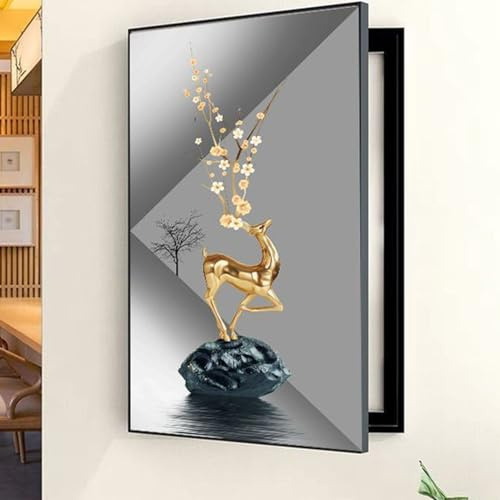 Cache Compteur Electrique, Cache Tableau Electrique Decoratif, Vertical Cache Compteur Électrique Mural Amovible Peinture Murale, pour Salon, Dortoir Et L'hôtel(Black 8,30 * 40cm/11.8 * 15.7in)