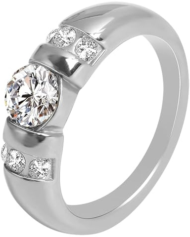 Akzent Damen Ring - Damenring Größe 50 aus Edelstahl in Silber, 100% Wasserfest & Hautverträglich