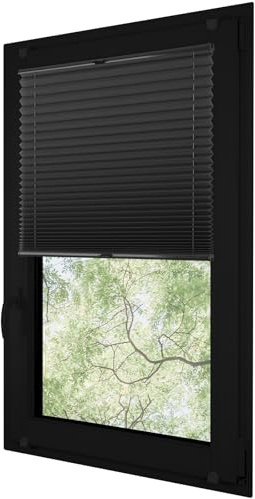 RENA Plissee ohne Bohren Thermo - Verdunklungsrollo - Klemmfix- isolierendes Plisseerollo - Sonnenschutzrollo - Fensterdeko - Anthrazit 60x150 cm Fensterprofil Schwarz - schwarzer Mechanismus