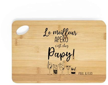 Planche à découper personnalisée en bambou 25x30 cm – Gravure « Le meilleur apéro c’est chez Papy ! » – Cadeau original pour papy – Idée cadeau Noël, anniversaire ou fête des grands-pères –