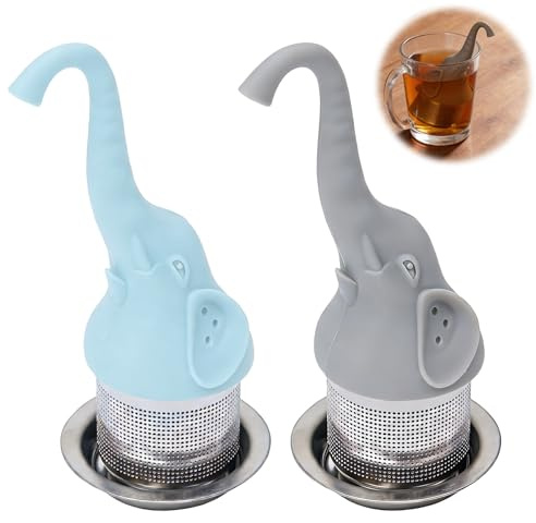 Tashce 2 Stück Elefant Teesieb Edelstahl mit Silikon-Oberteil für losen Tee | Feinmaschiger Teeinfuser, geeignet für Kräutertee und Kaffee, einfach zu reinigen für Haus und Büro