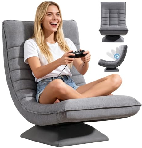 Asukale Relaxsessel Sessel Wohnzimmer, 360° Drehbar Leinen Bodenstuhl | Montagefrei, 13CM Sitzkissen, Verstellbare Rückenlehne, 150 kg Belastbarkeit, Platzsparend Klappbar, Langlebig & Komfortabel