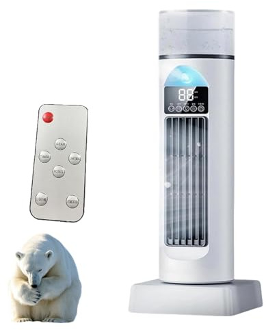 Enfriador de aire silencioso para habitación, refrigeración por niebla fría, 6 velocidades de ventilación, oscilación 120°, temporizador de 6 horas, con mando a distancia y depósito de agua, para