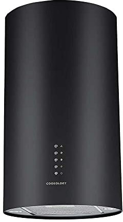 Cookology CYL351BK Cyclinder Island Cooker Hood in Black - 35cm Width - Modern Extendable Extractor Fan - LED Lights - Energy Rating A - 3 Speed Settings - Adjustable Height