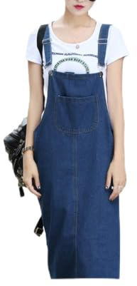 Shengwan Donna Vestito Salopette Jeans Overall Gonna Estate Senza Maniche Lungo Vestiti con Tasca