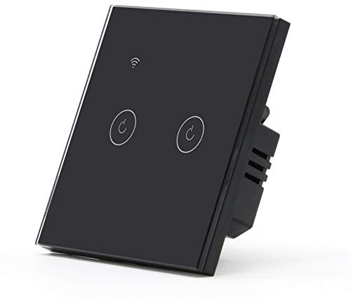 BSEED Smart Alexa Lichtschalter 2 Fach 1 Weg Wifi Smart Touch Wandlichtschalter Arbeitet mit Tuya/Alexa/Google Glas-Touchscreen-Schalter Schwarz(Nur 2,4 GHz Wlan, NeutralDraht Erforderlich)