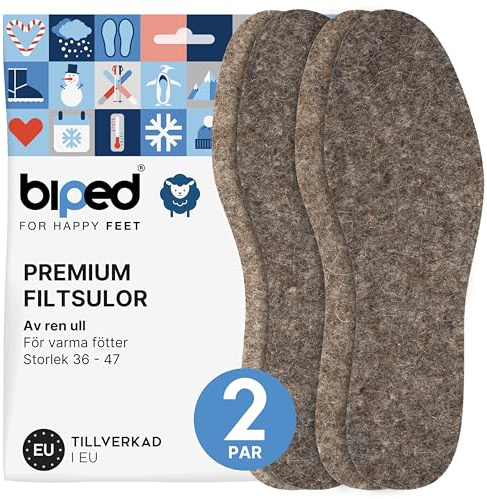 biped 2 par filtsulor av ren ull - Värmande innersulor av naturlig filt för ett behagligt klimat i skon z2754(38-39)