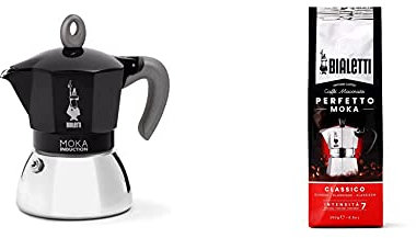 Bialetti New Moka Induction Caffettiera Adatta All'Induzione, 4 Tazze, 150 Milliliters, Alluminio, Nero & Perfetto Moka Caffè Macinato, Gusto Classico - 1 X 250 Gr