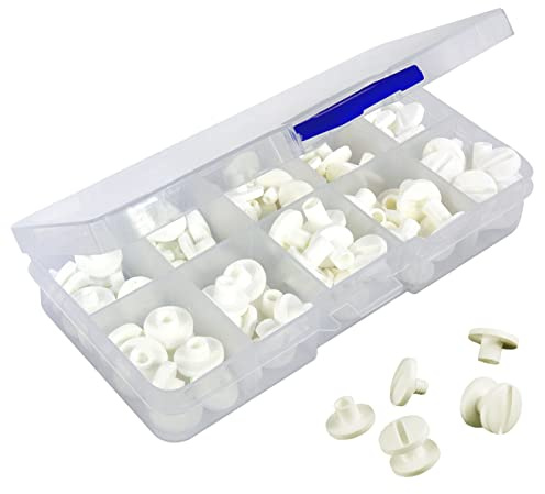 KS24 Products Sortimentsbox Kunststoff-Buchschrauben, je 10 Sets, weiß | 3,5 mm, 5 mm, 7 mm, 8 mm & 10 mm, beidseitig geschlitzt, zum Heften von Speisekarten, Broschüren uvm
