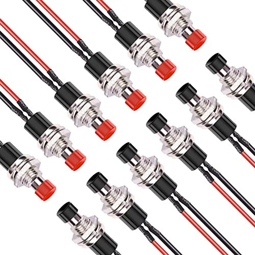 7 Mm Mini Round Momentary 2 Pins Vorgelöteter Druckknopfschalter Spst Normal Open Drucktasten Schalter Ein Rot Schwarz (12stück) Lewttyer®