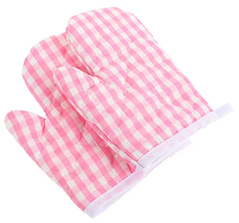 HEMOTON 2pcs Oven Mitts for Kids Children Play Kitchen Heat Resistant Kitchen Cooking Gloves For Cooking Baking Grilling (Pink), 17X12CM (6154434QKE8D)