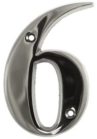 UAP House Numbers - 3 Inch Door Numbers Signature Screw Fix Bevelled Edge For Front Door, Address Number Screw On For Doors And Gates, Letter Times Roman Font (Number 6, Polished Chrome)