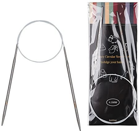 Aeelike Rundstricknadeln Set 4,5 mm, Edelstahl Rundstricknadeln mit Farbiges Stahlseil, 65 cm Metall Rundstricknadel Set, Ergonomische Stricknadeln Rundstricknadel für Socken, Hüte, Schals