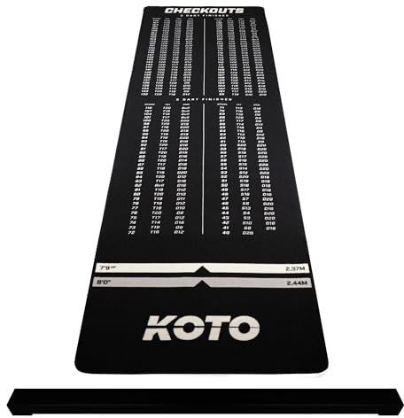 KOTO - Dartteppich Oche Carpet Checkout 285 x 80 cm Dartmatte zum Schutz des Bodens & der Dartpfeile, Mit Score-Indikation & Oche